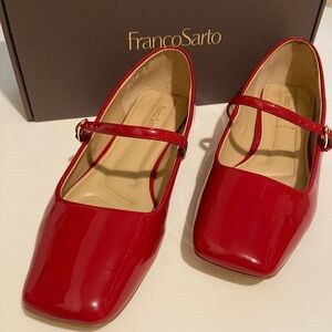 Franco Sarto Tinsley, Red Patent Flat Mary Janes Size 10 Wide